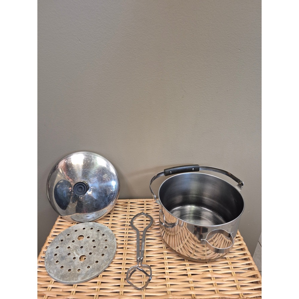 Vintage Revere Ware 1801 6 Qt Copper Bottom Bail Kettle Lid Canning Rack Tongs